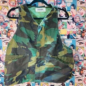 Vintage Ranger Camo Hunting Vest Made in USA Woodland Camo Medium